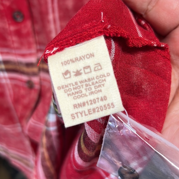 268.Plaid Button Down Shirt Washed Red Rayon Layering S M & L Available NEW Item - Picture 7 of 7